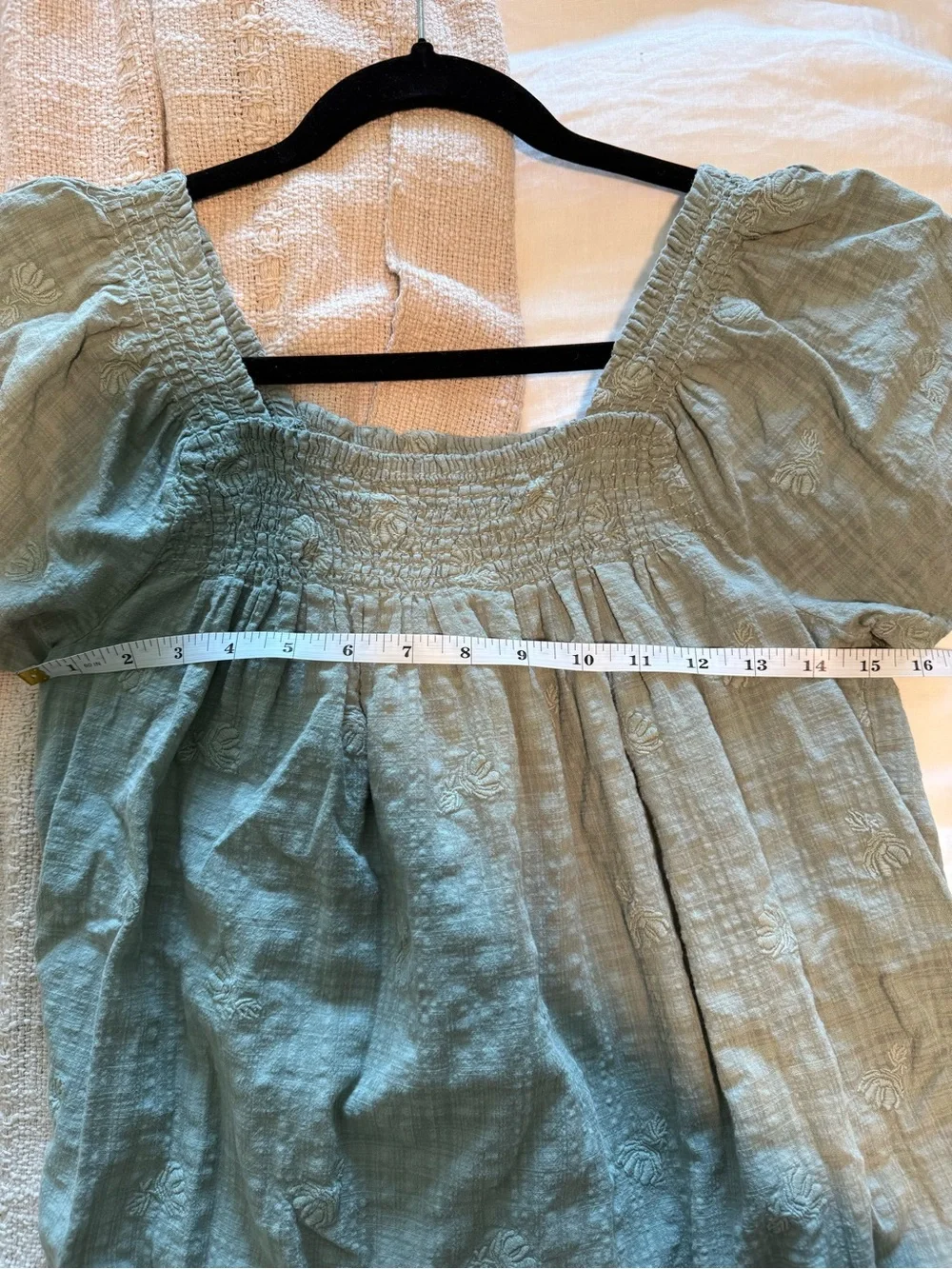 Madewell Smocked Square-Neck Top in Sage